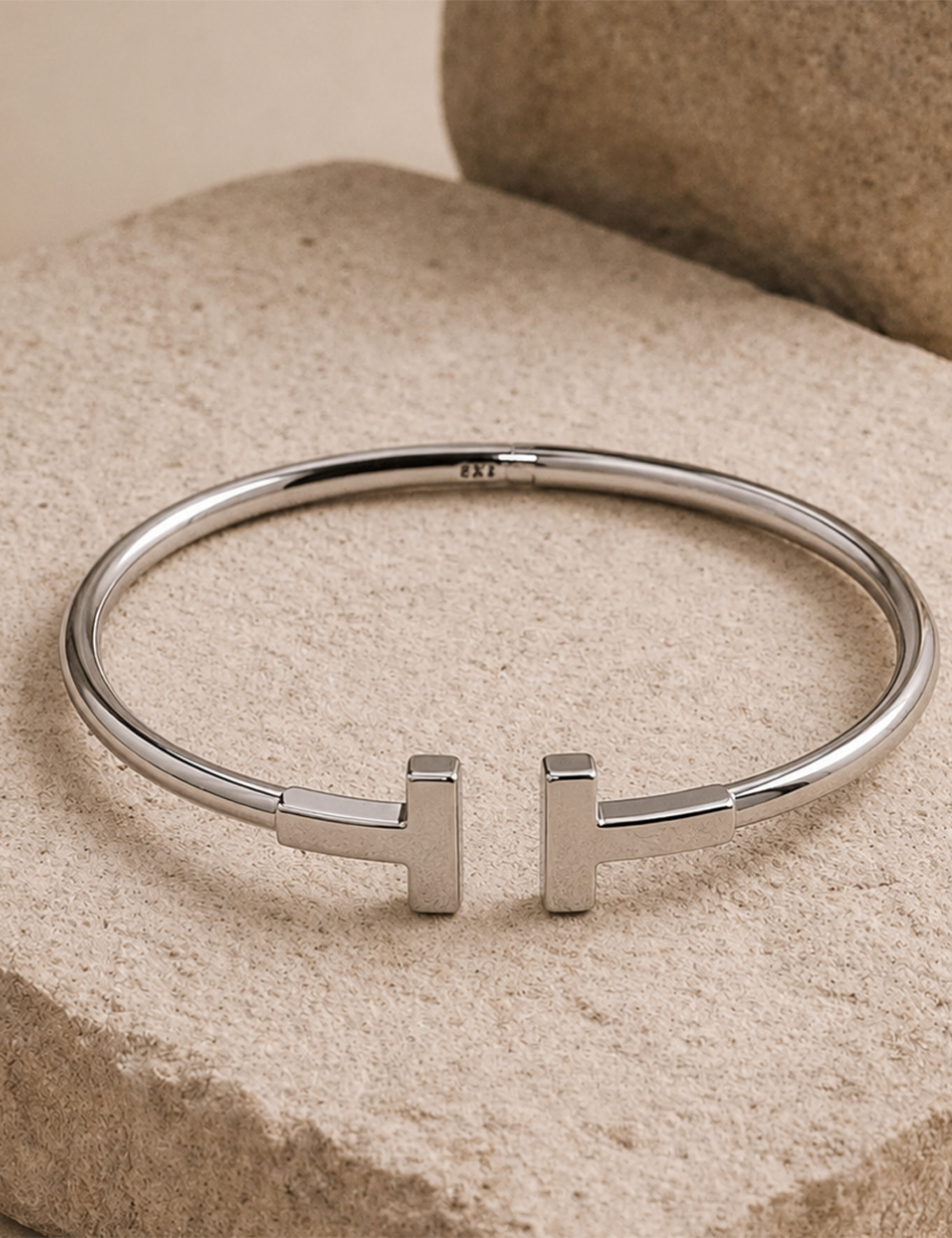 Twin T Silver Bangle