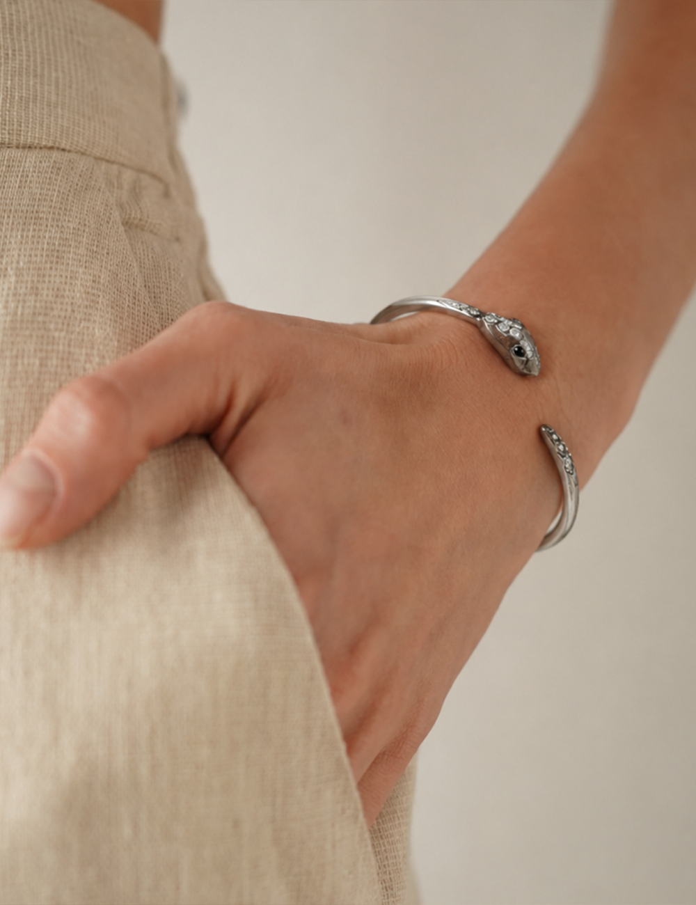 Serpentine Crystal Sterling Silver Bangle