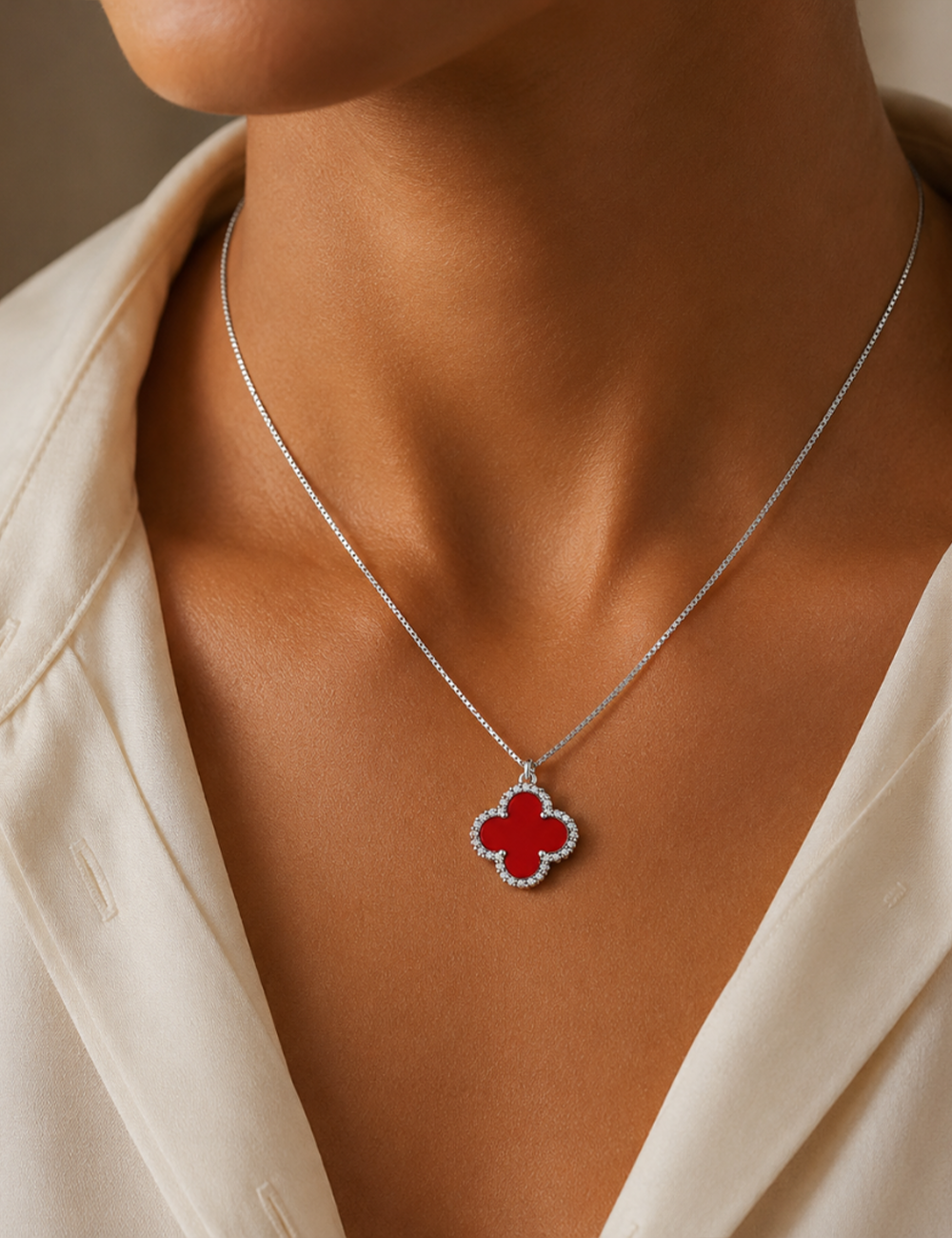 Scarlet Clover Sterling Silver Necklace