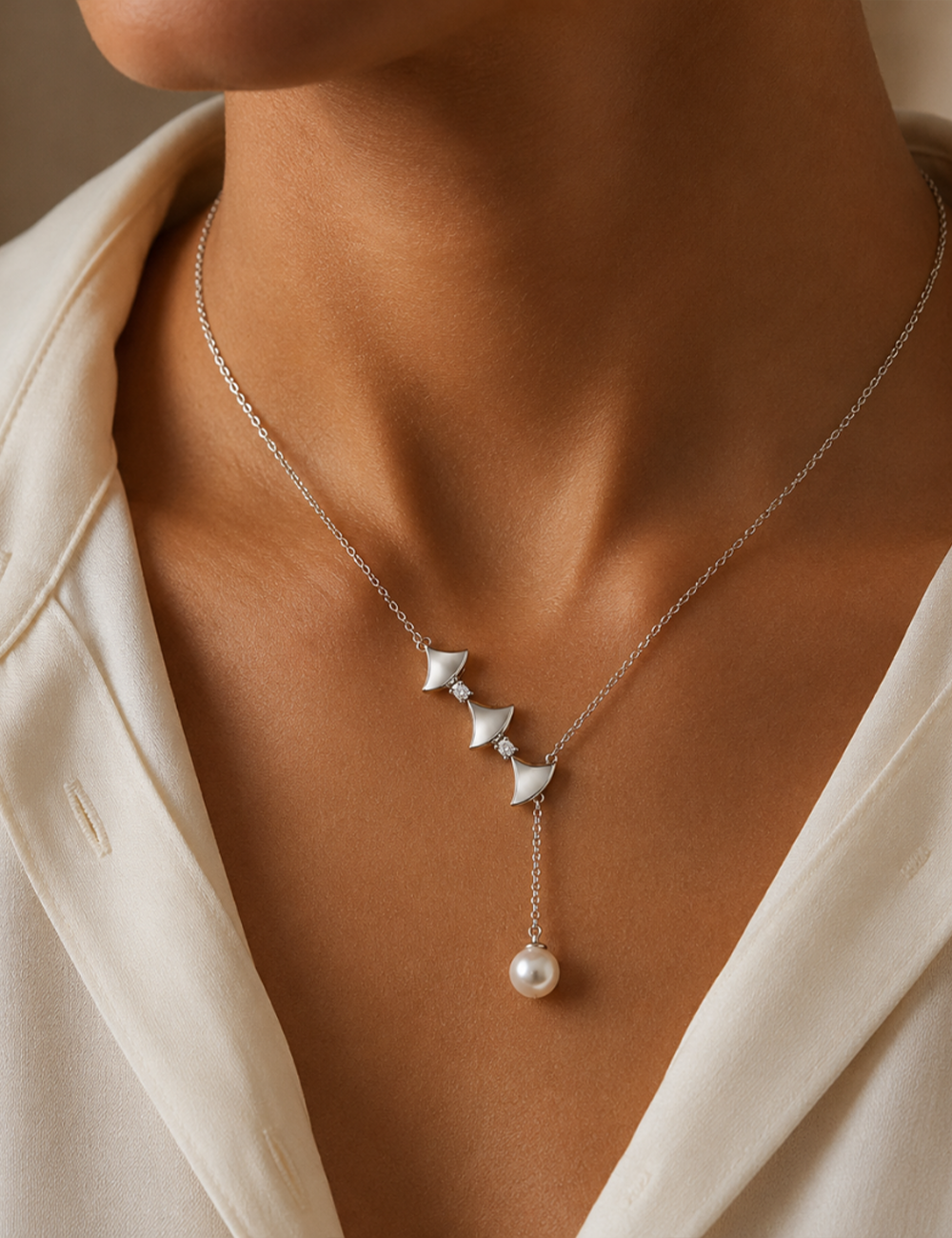 Luna Pearl Drop Sterling Silver Necklace