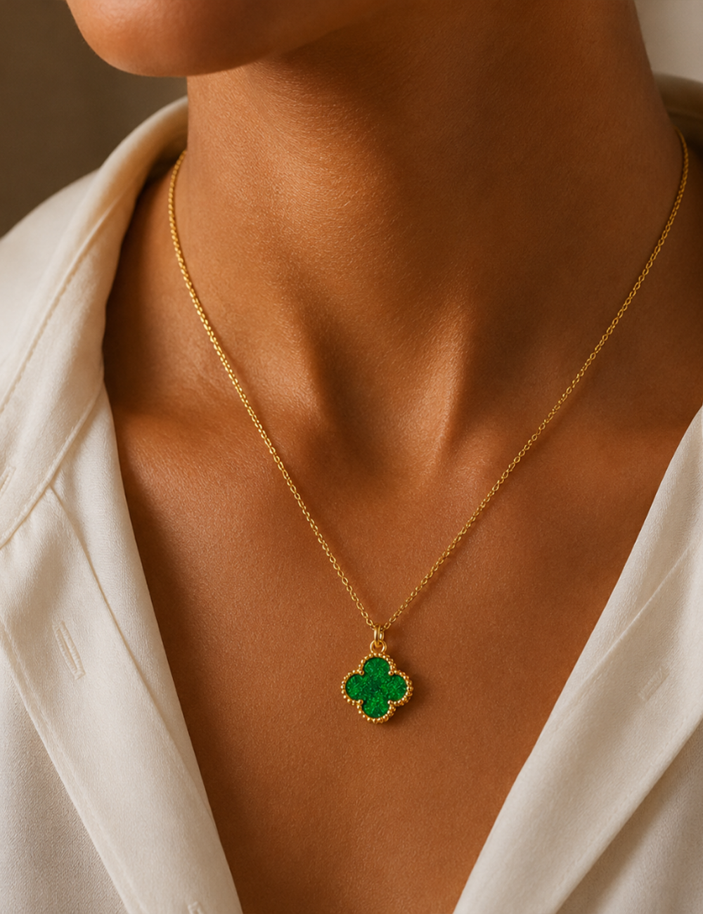Emerald Clover Gold-Plated Sterling Silver Necklace