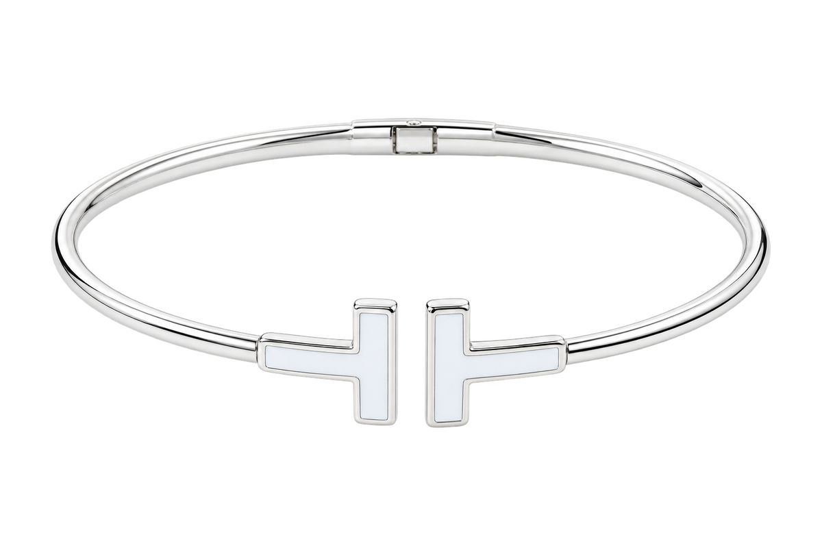 Twin T Silver Bangle