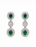 Emerald Halo Sterling Silver Drop Earrings