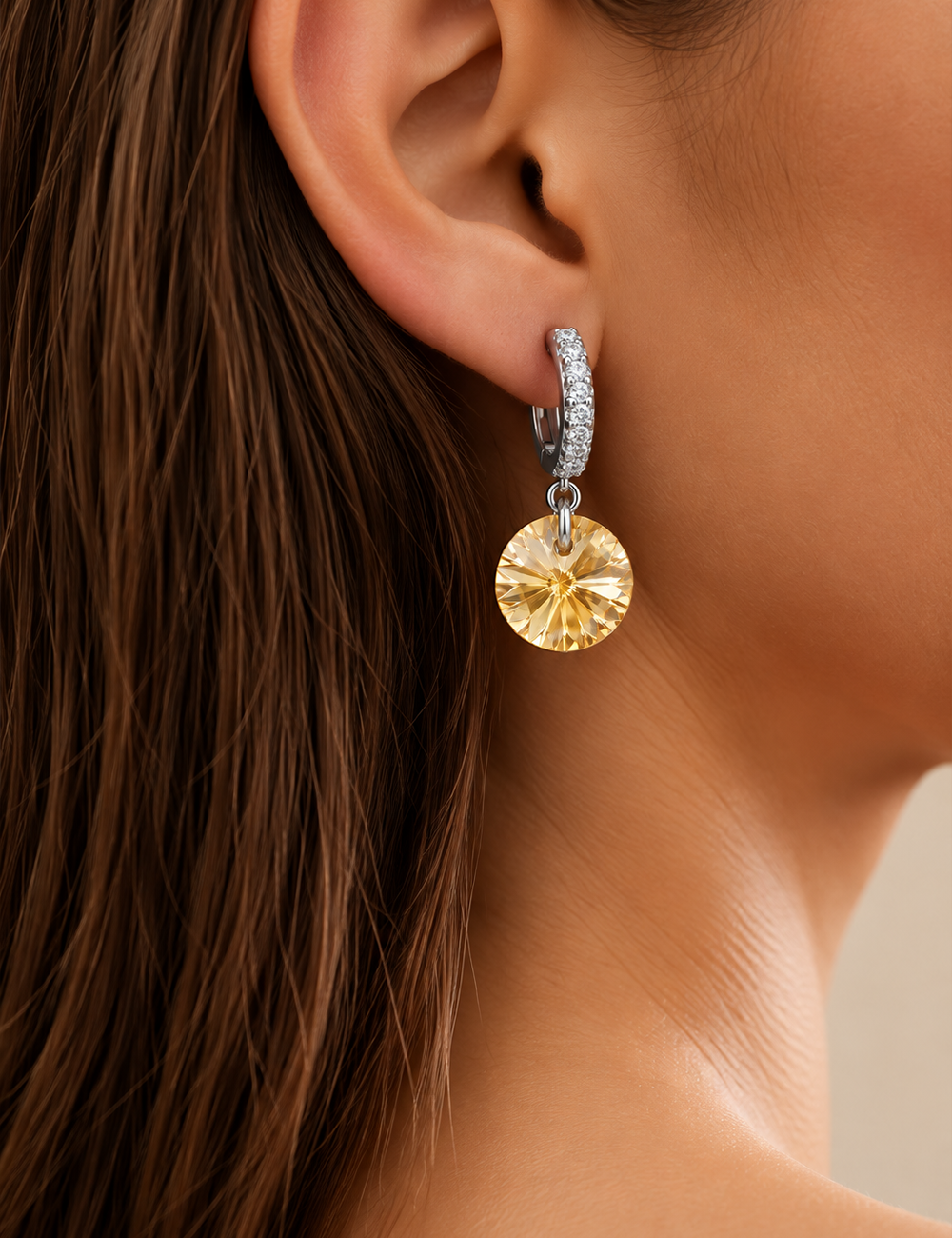 Solara Citrine Drop Hoops